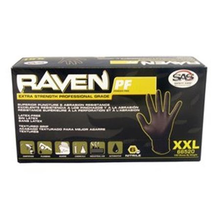 Sas Safety Corp Raven, Nitrile Disposable Gloves, Nitrile, L, Black SS66518